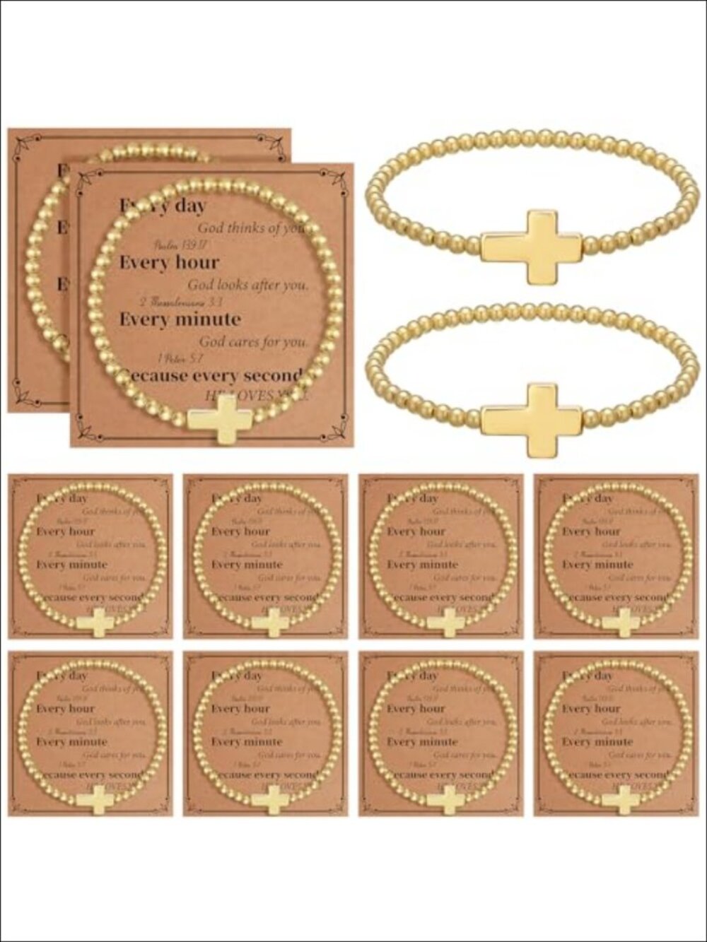 12pc Beaded Cross Bracelets Stretch Set for Women Christian Church Gift